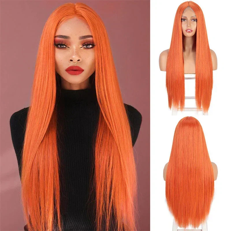 Black Long Straight Center Point Natural And Lifelike Headgear