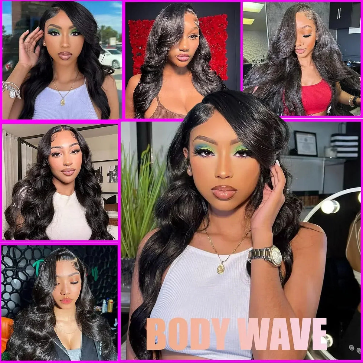 Black Medium Large Wave Full-head Wig