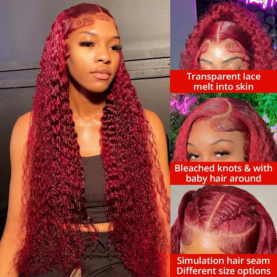 Burgundy Deep Wave Curly Wigs