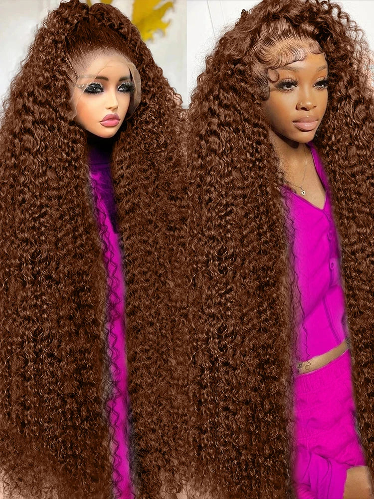 Chocolate Brown Deep Wave Lace Front Curly Wigs
