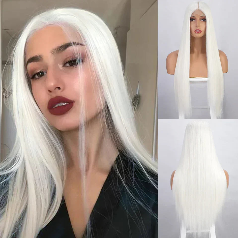 Black Long Straight Center Point Natural And Lifelike Headgear