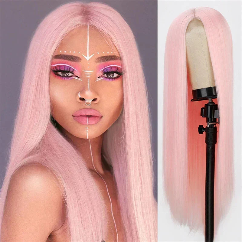 Black Long Straight Center Point Natural And Lifelike Headgear
